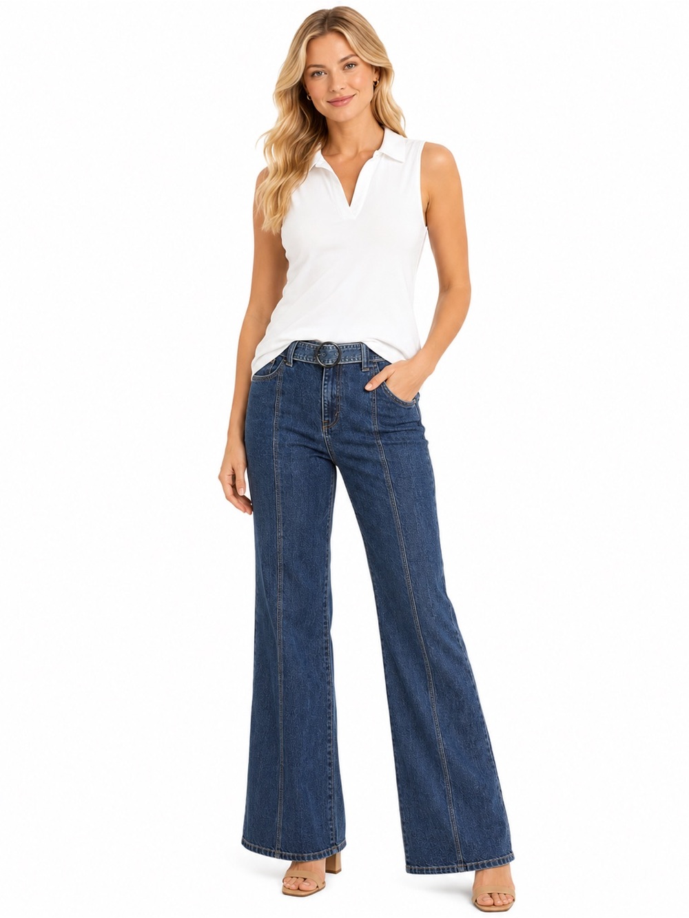 DKNY Vintage Size 8 Wide Leg Blue Denim Jeans - Classic High‎ Waist